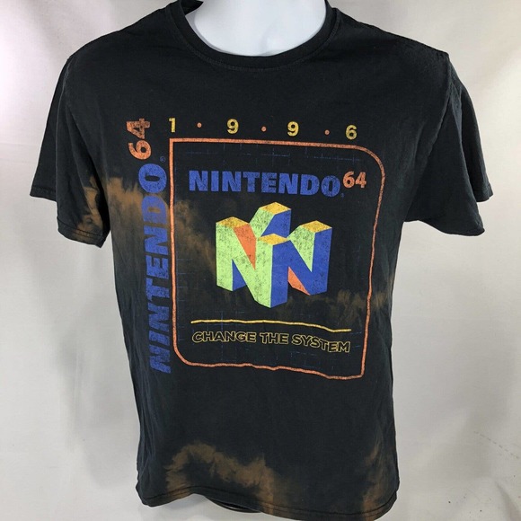 NINTENDO 64 SHIRT MENS SMALL FADED BLACK SHORT SLEEVE RETRO LOGO TEE HAS HOLE - Picture 11 of 13